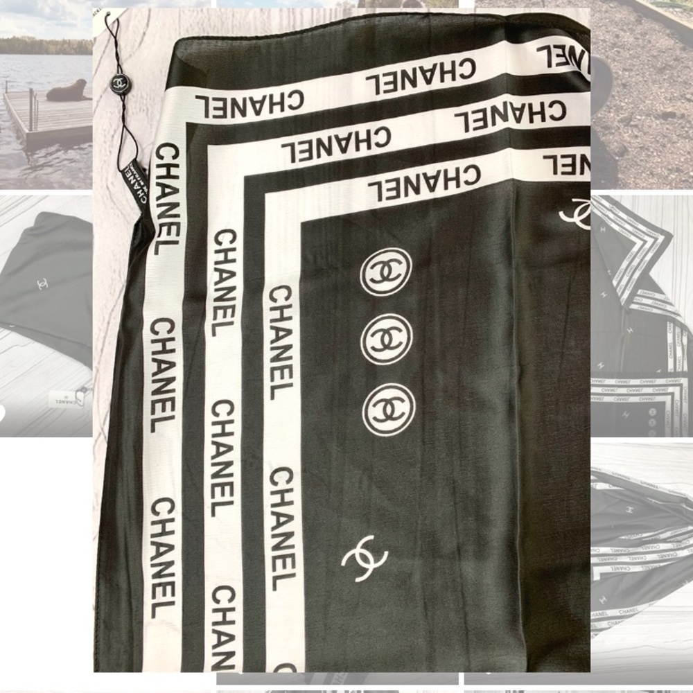 Large Seta-Silk Black & White Scarf